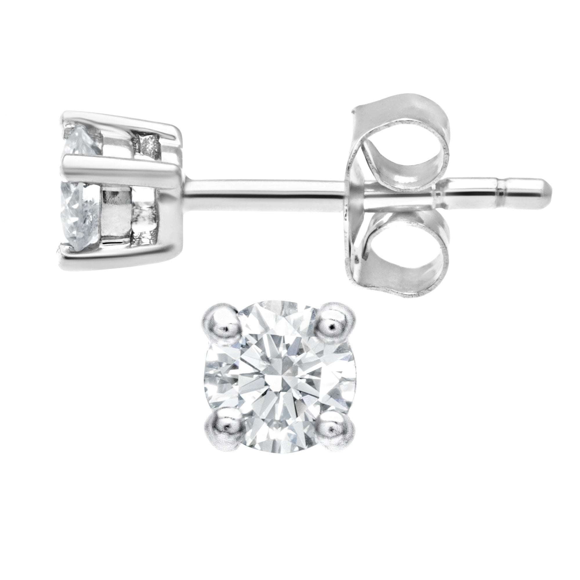 9ct White Gold 0.25 Carat Round Natural Diamond Solitaire Stud Earrings