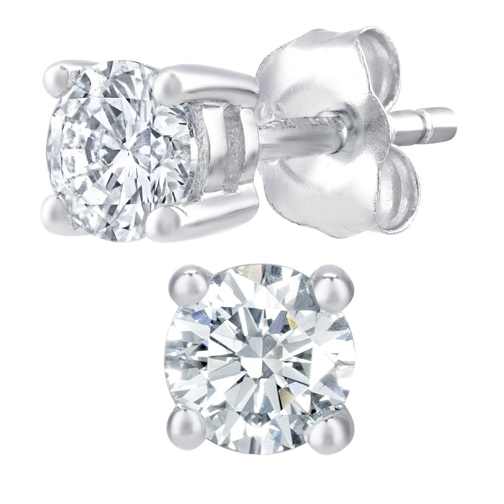 9ct White Gold 0.50 Carat Round Natural Diamond Solitaire Stud Earrings