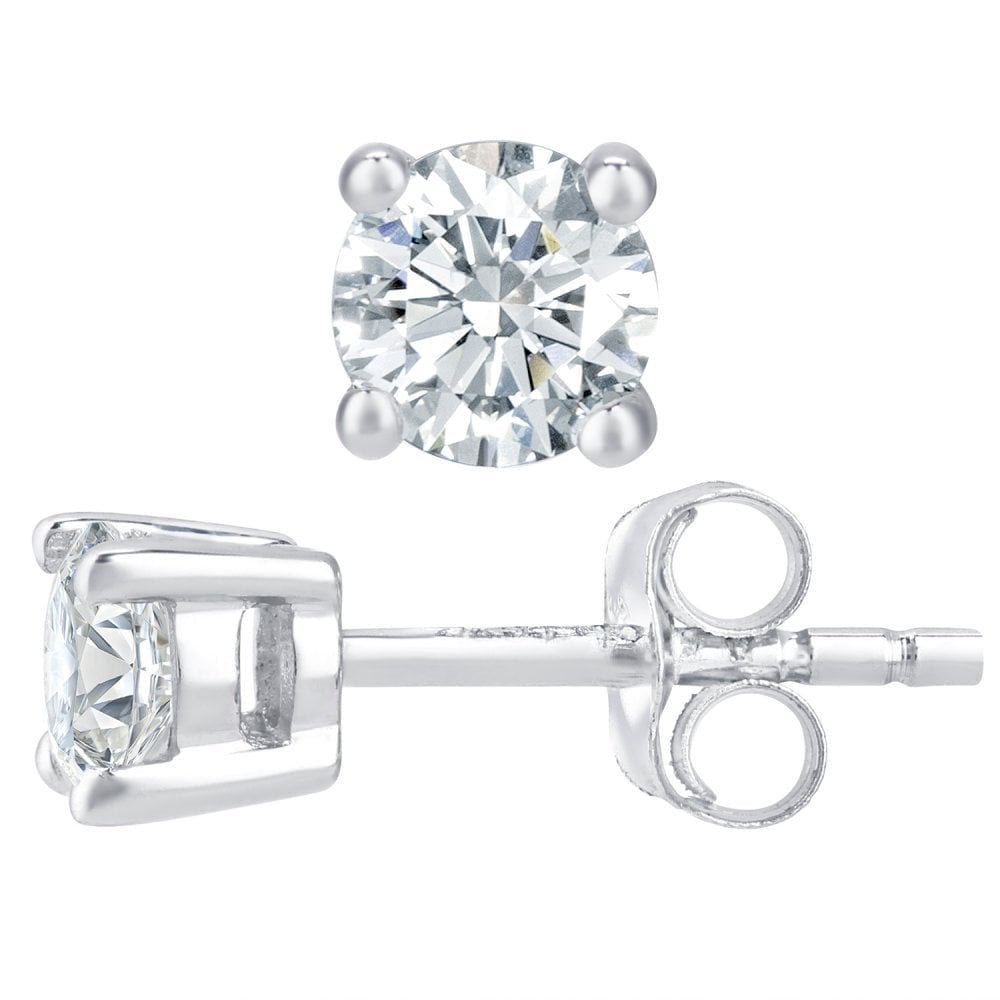 9ct White Gold 0.50 Carat Round Natural Diamond Solitaire Stud Earrings