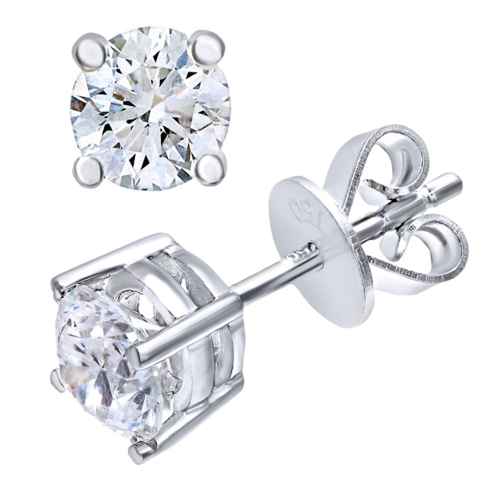 Platinum 0.75 Carat Natural Round Diamond Solitaire Stud Earrings with Platinum Push Back