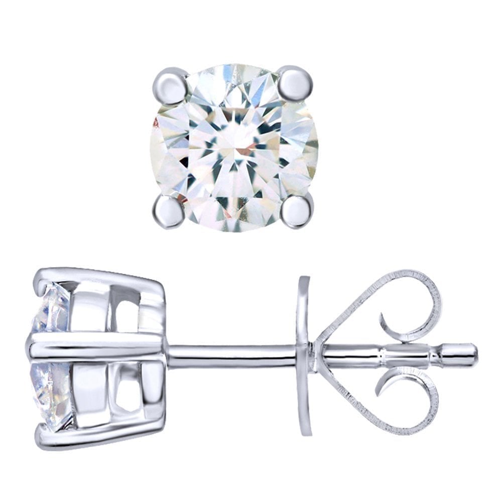 Platinum 0.75 Carat Natural Round Diamond Solitaire Stud Earrings with Platinum Push Back