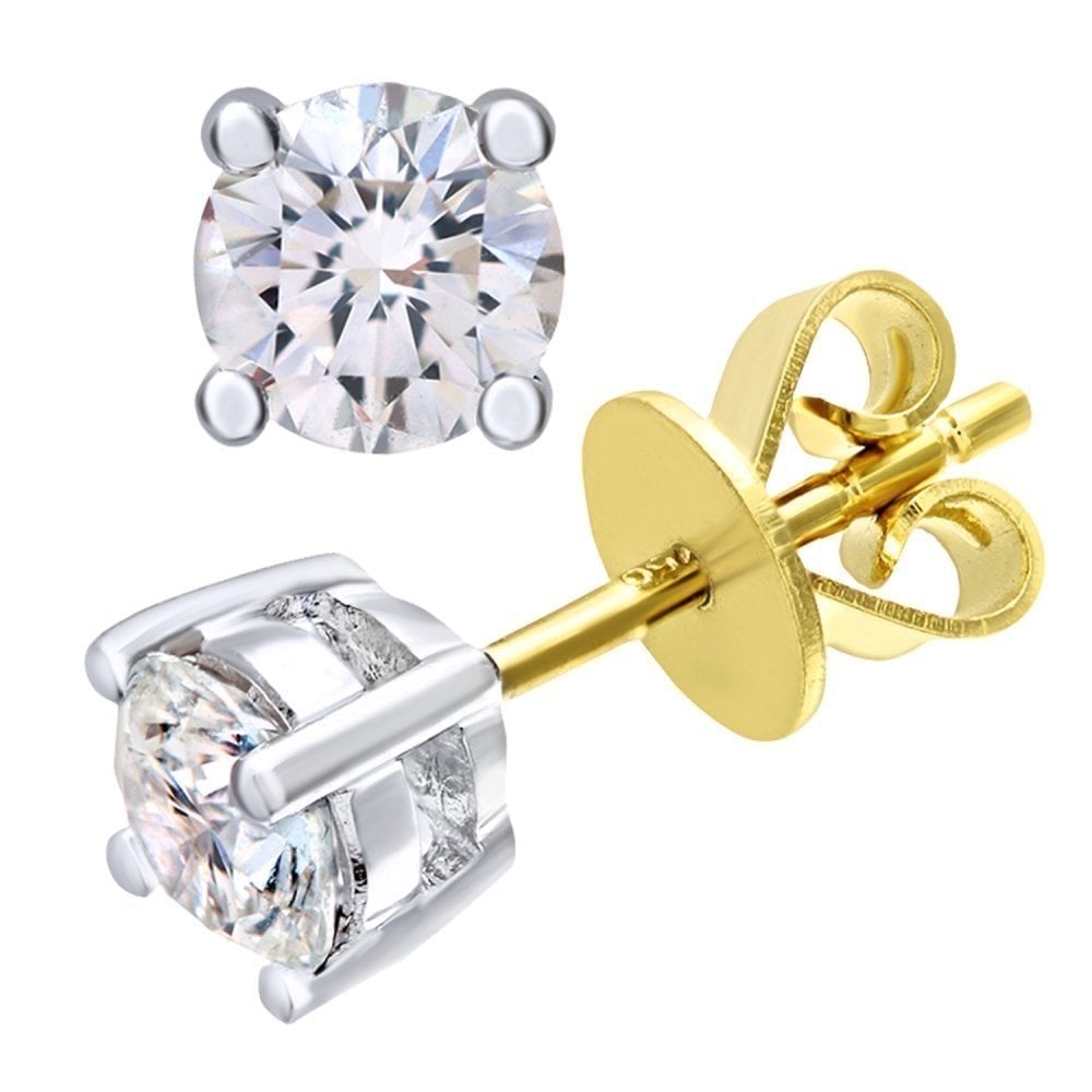 18ct Yellow Gold 0.75 Carat Round Natural Diamond Solitaire Stud Earrings