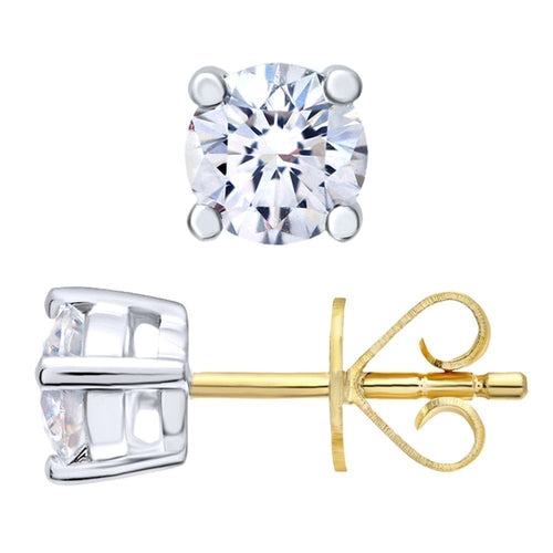 18ct Yellow Gold 0.75 Carat Round Natural Diamond Solitaire Stud Earrings
