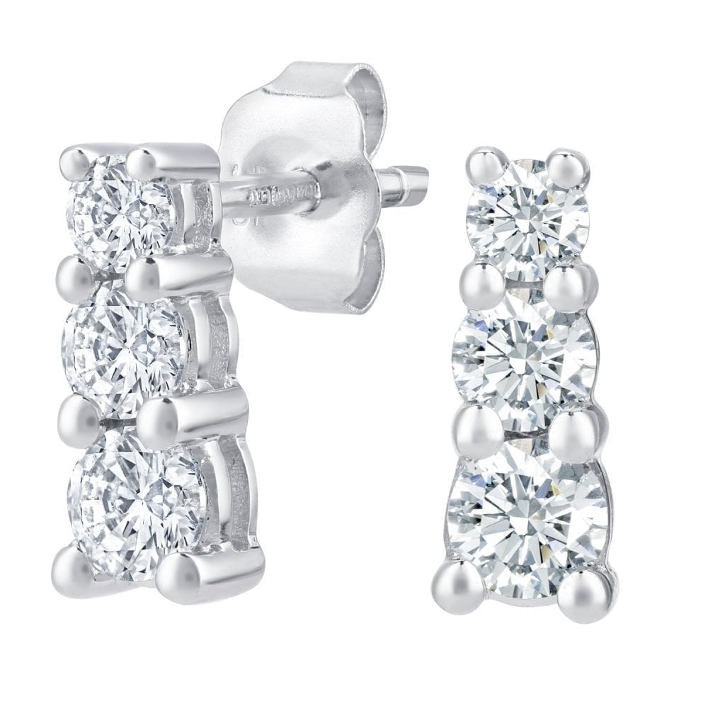 9ct White Gold 0.50 Carat Natural Diamond Trilogy Stud Earrings