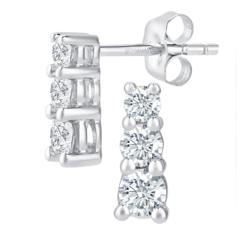 9ct White Gold 0.50 Carat Natural Diamond Trilogy Stud Earrings