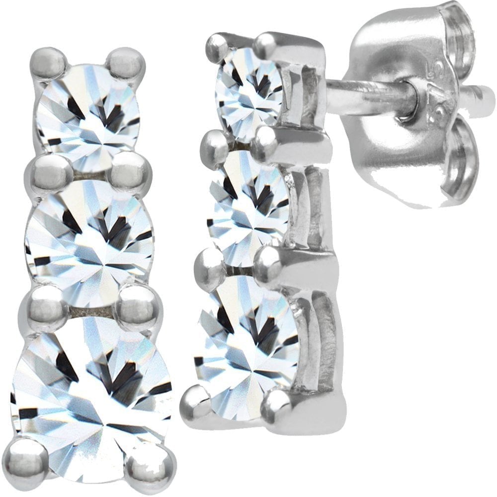 9ct White Gold 0.50 Carat Natural Diamond Trilogy Stud Earrings