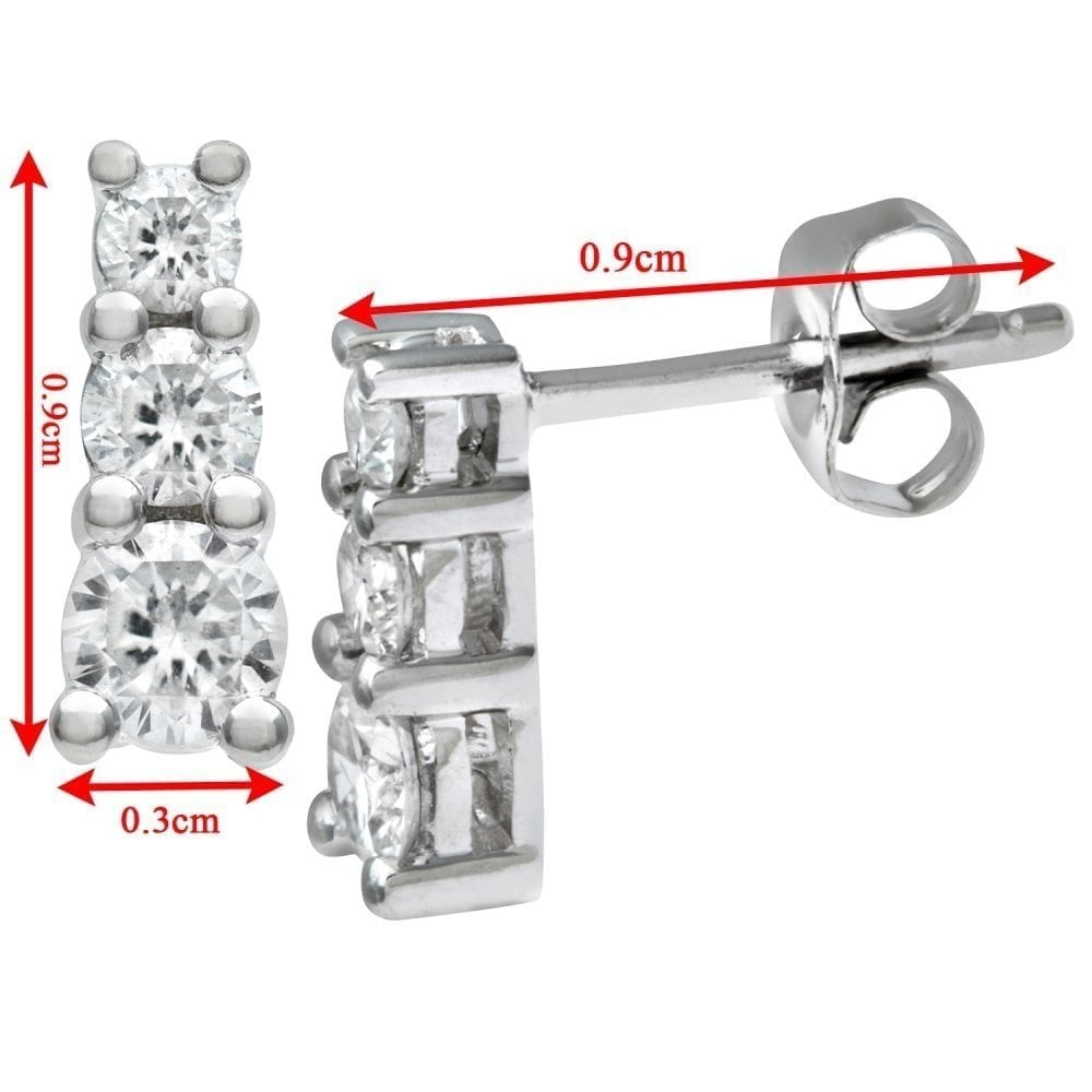 9ct White Gold 0.50 Carat Natural Diamond Trilogy Stud Earrings