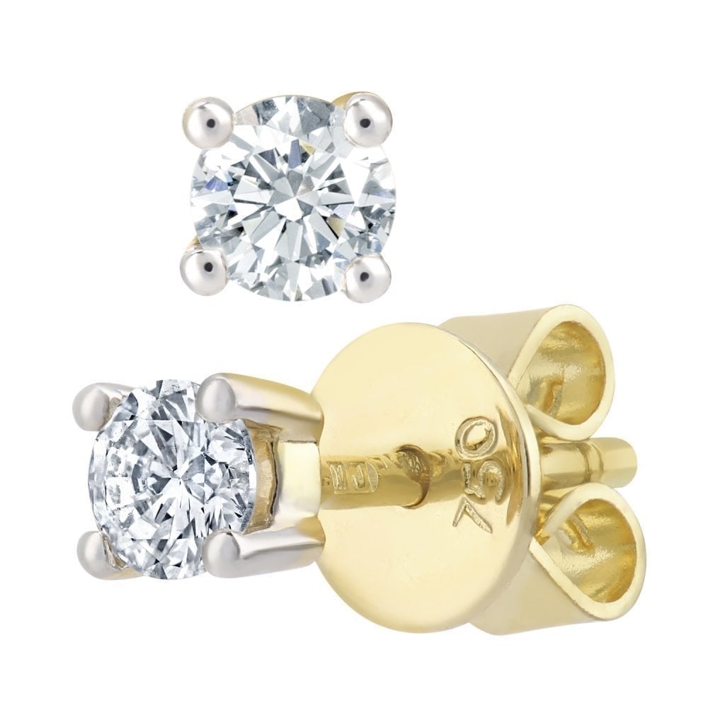 18ct Yellow Gold 0.25 Carat Round Natural Diamond Solitaire Stud Earrings