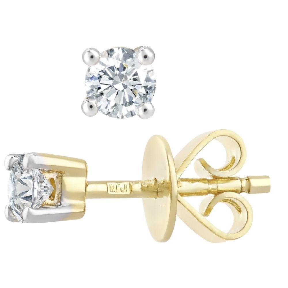 18ct Yellow Gold 0.25 Carat Round Natural Diamond Solitaire Stud Earrings