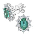 18ct White Gold 0.90ct Oval Emerald & 0.50ct Diamond Cluster Stud Earrings