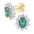 18ct Yellow Gold Oval Emerald & Diamond Cluster Stud Earrings