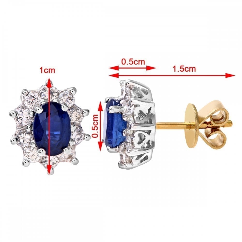 18ct Yellow Gold 1.6ct Oval Natural Blue Sapphire & Diamond Halo Studs