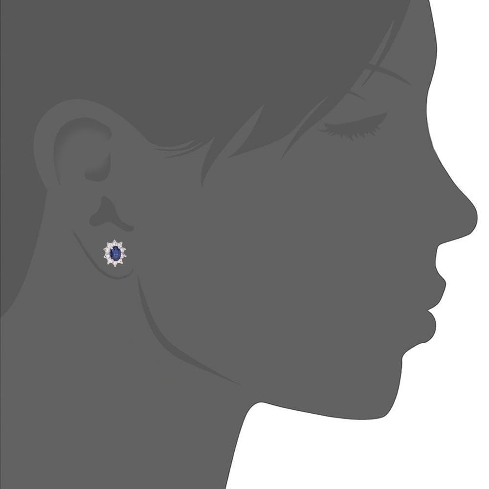 18ct Yellow Gold 1.6ct Oval Natural Blue Sapphire & Diamond Halo Studs