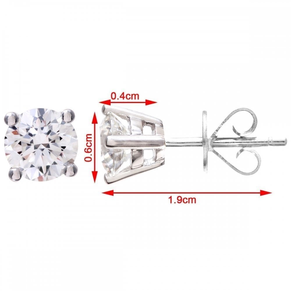 Platinum 1 Carat Natural Diamond Solitaire Stud Earrings Round Brilliant Cut