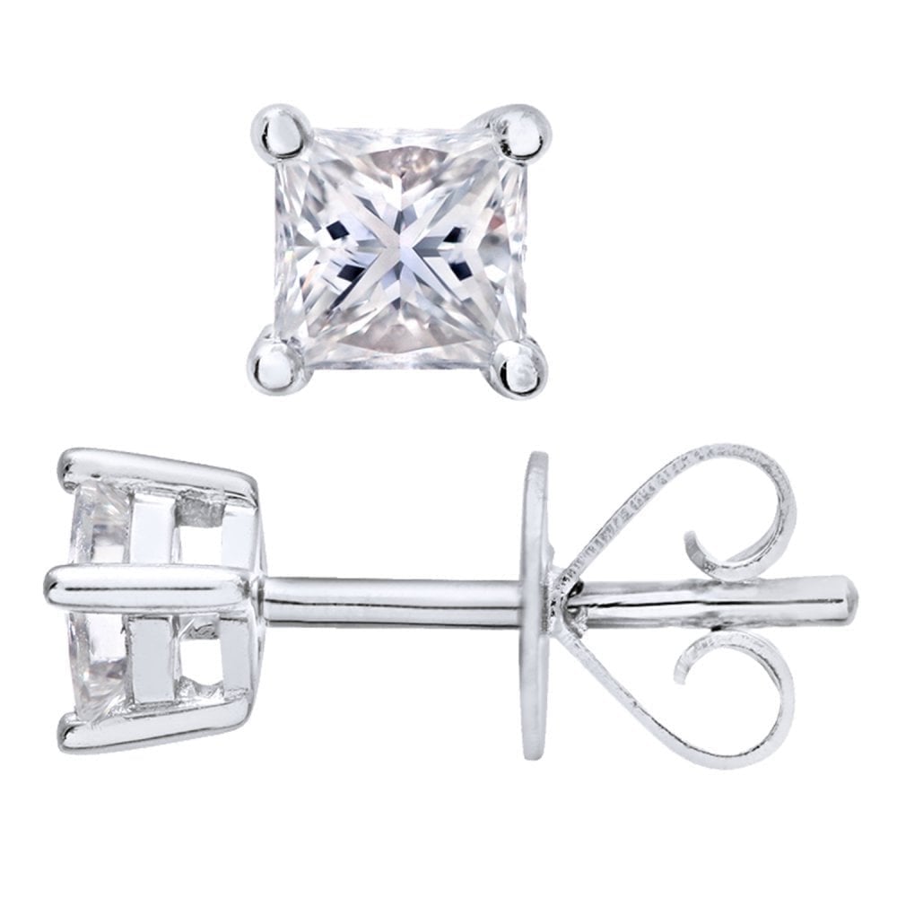 Platinum 0.33 Carat Natural Diamond Solitaire Stud Earrings with Square Princess Cut