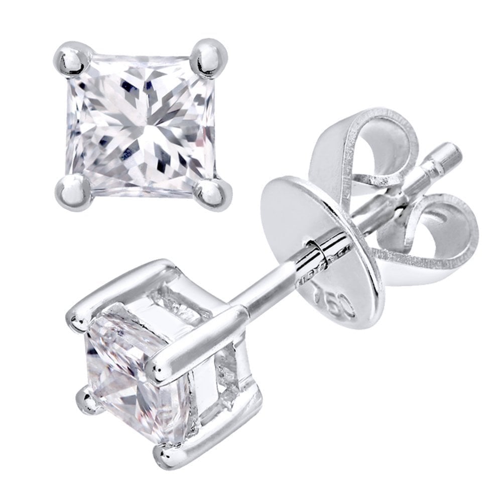 Platinum 0.50 Carat Natural Diamond Solitaire Stud Earrings Square Princess Cut