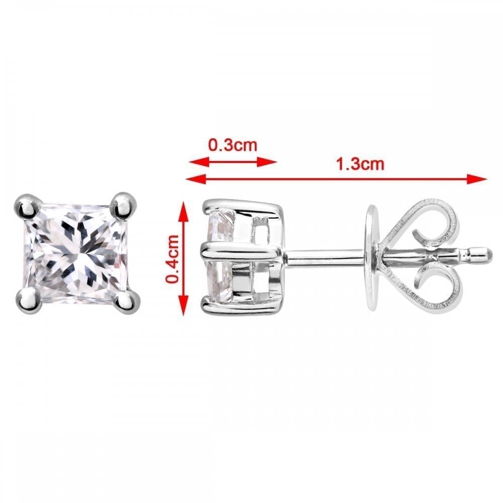Platinum 0.50 Carat Natural Diamond Solitaire Stud Earrings Square Princess Cut