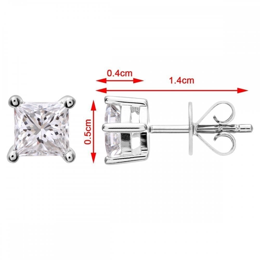 Platinum 0.75 Carat Natural Diamond Solitaire Stud Earrings Square Princess Cut