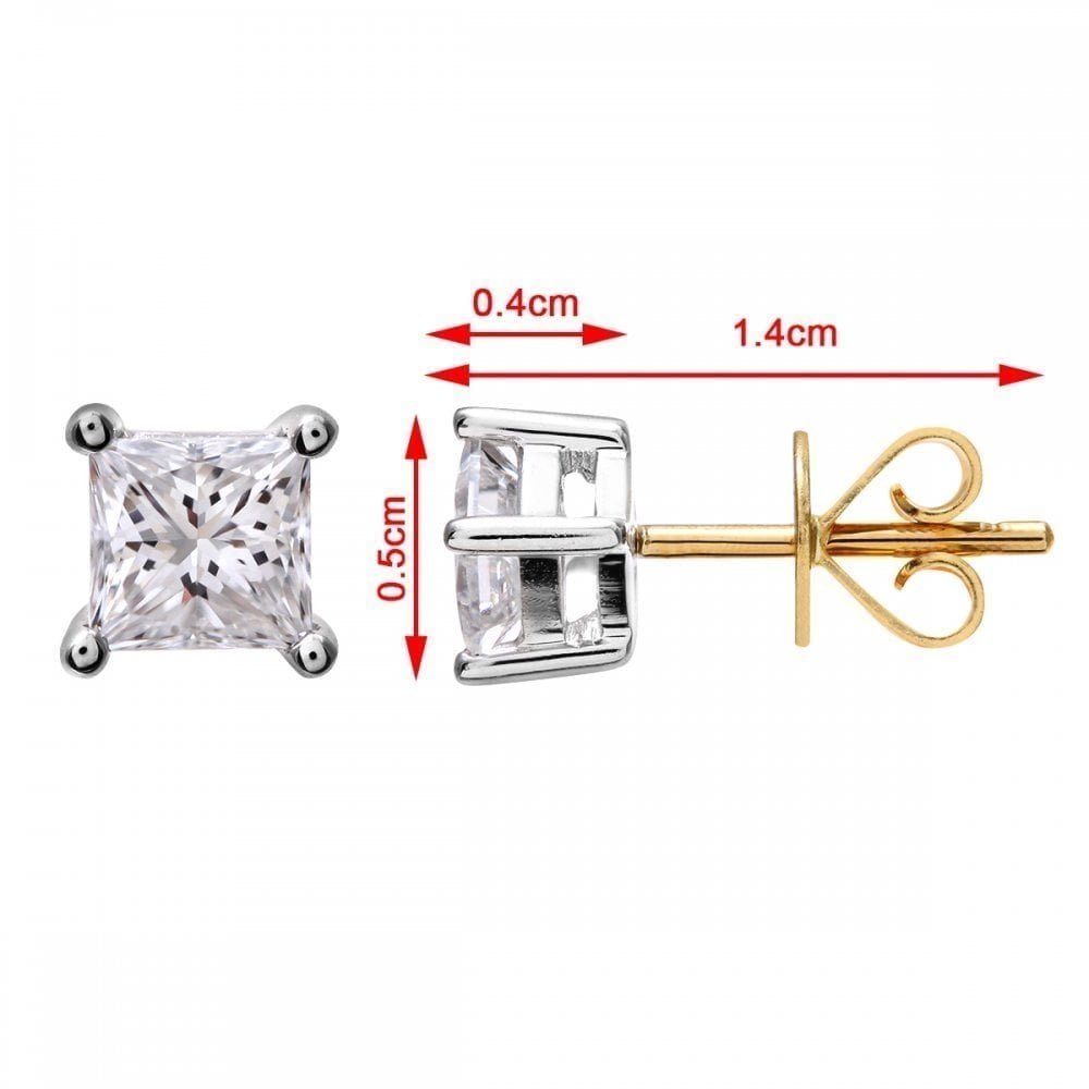 18ct Yellow Gold 0.75 Carat Natural Diamond Solitaire Stud Earrings Princess Cut