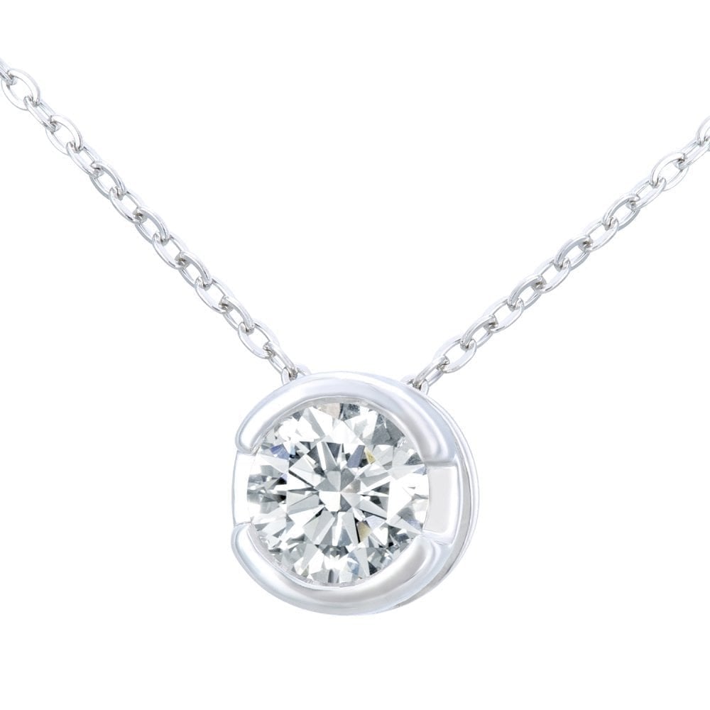 9ct White Gold 0.25 Carat Natural Diamond Round Solitaire Necklace