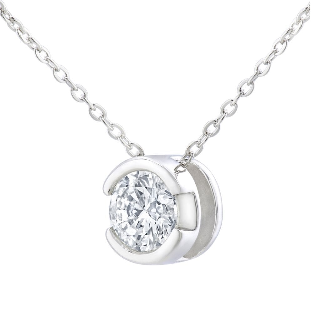 9ct White Gold 0.25 Carat Natural Diamond Round Solitaire Necklace