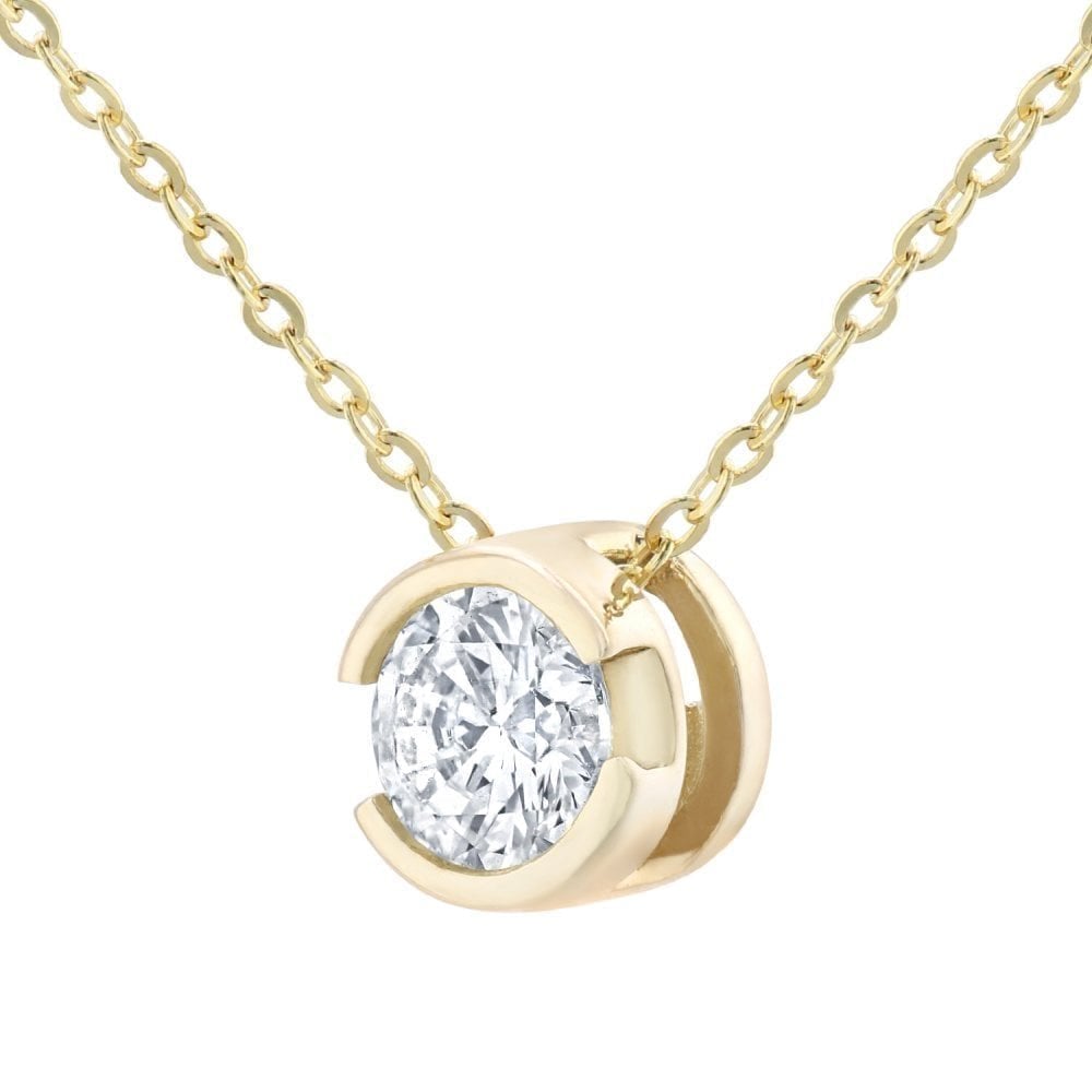 9ct Gold 0.25 Carat Natural Diamond Round Solitaire Necklace with Gold Chain