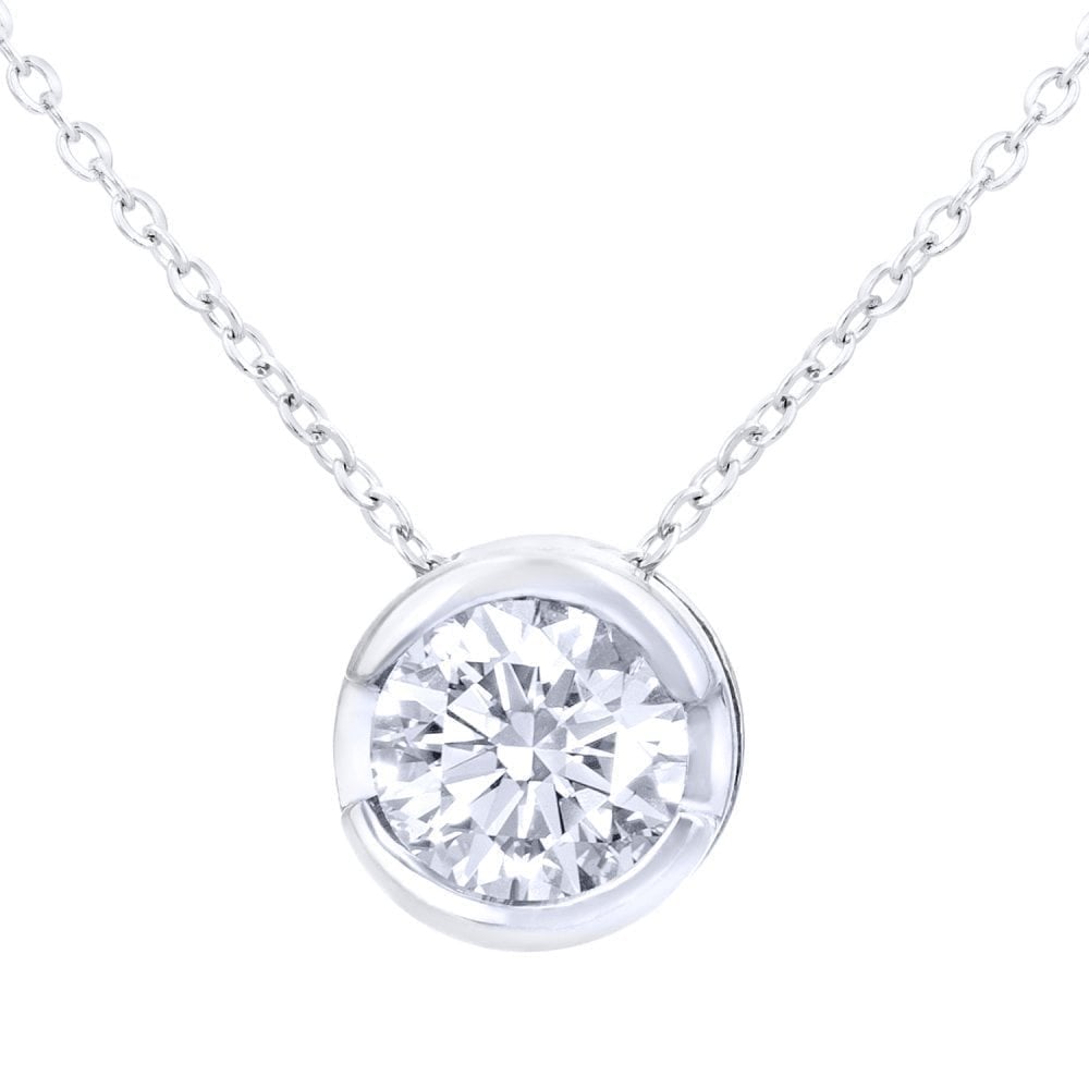 9ct White Gold 0.33 Carat Natural Diamond Round Solitaire Necklace