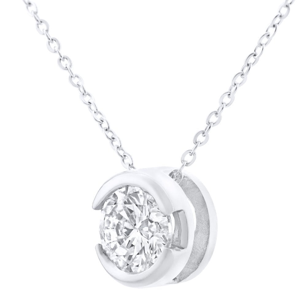 9ct White Gold 0.33 Carat Natural Diamond Round Solitaire Necklace
