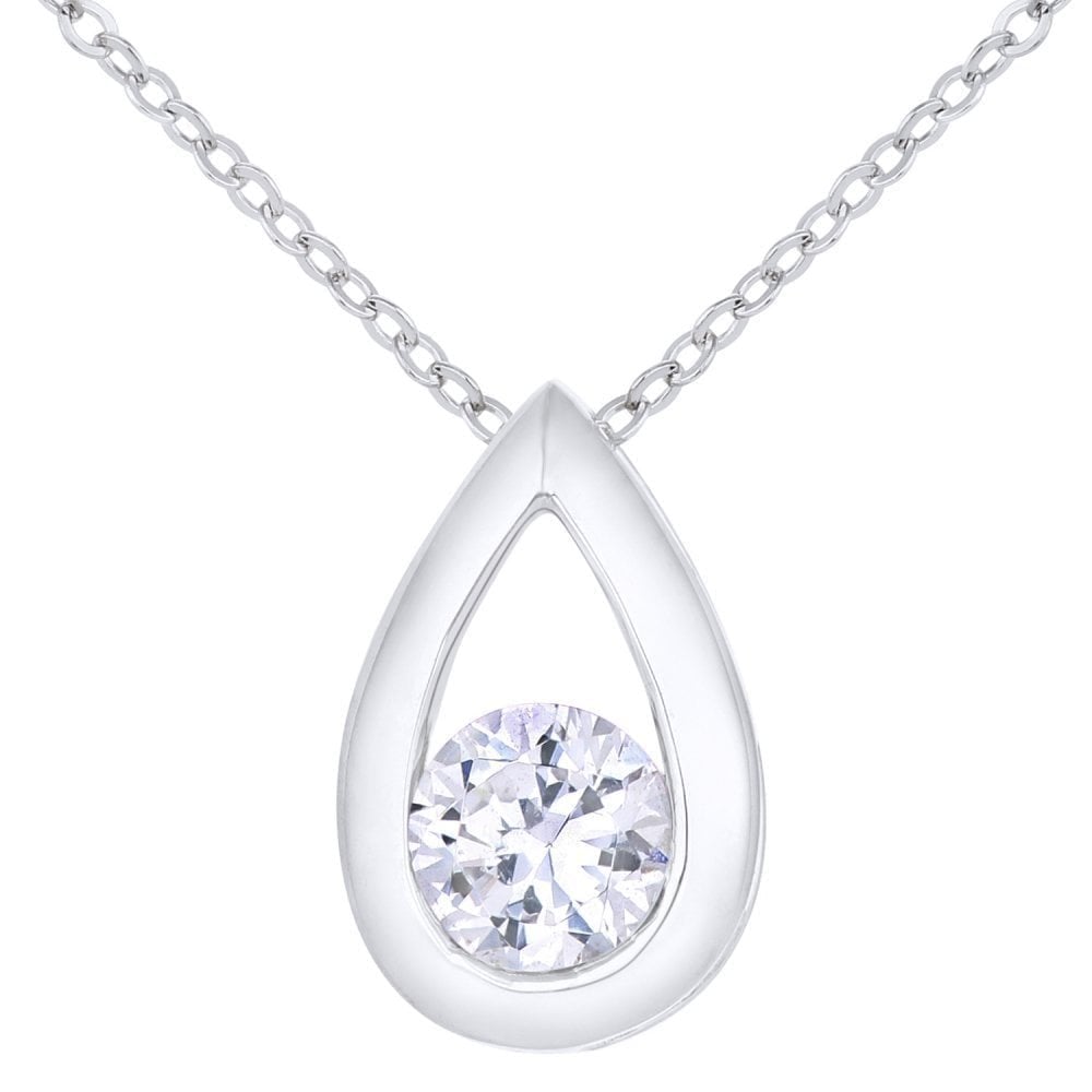 9ct White Gold 0.25 Carat Natural Diamond Solitaire Drop Necklace