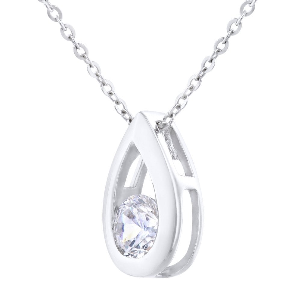 9ct White Gold 0.25 Carat Natural Diamond Solitaire Drop Necklace