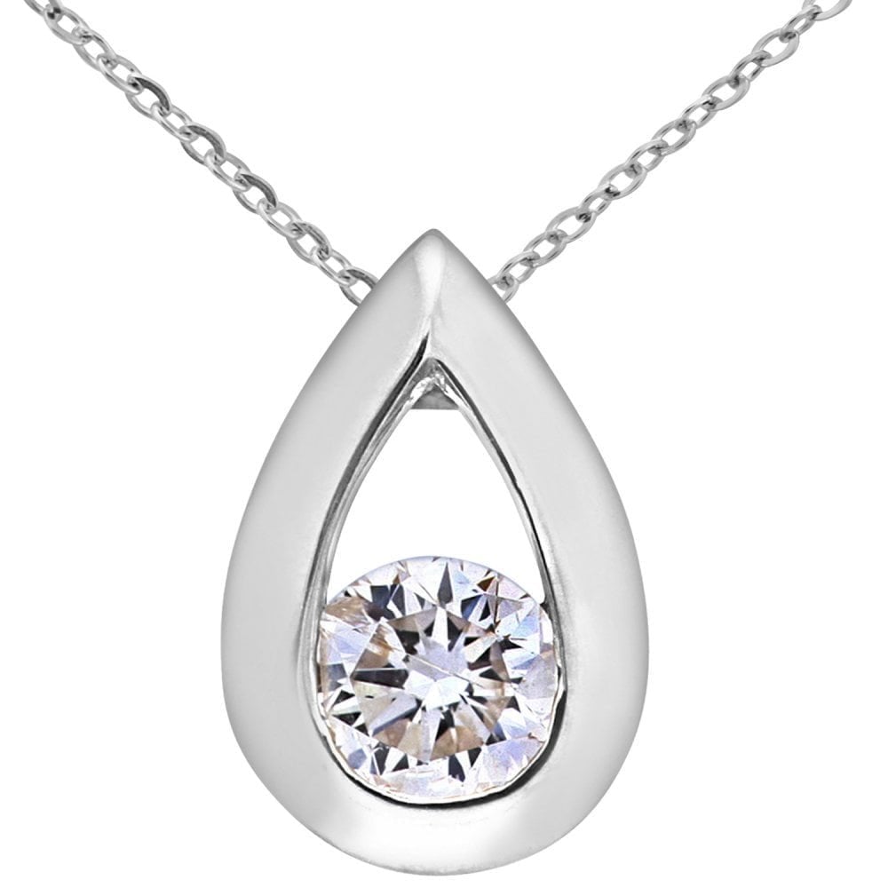 9ct White Gold 0.25 Carat Natural Diamond Solitaire Drop Necklace