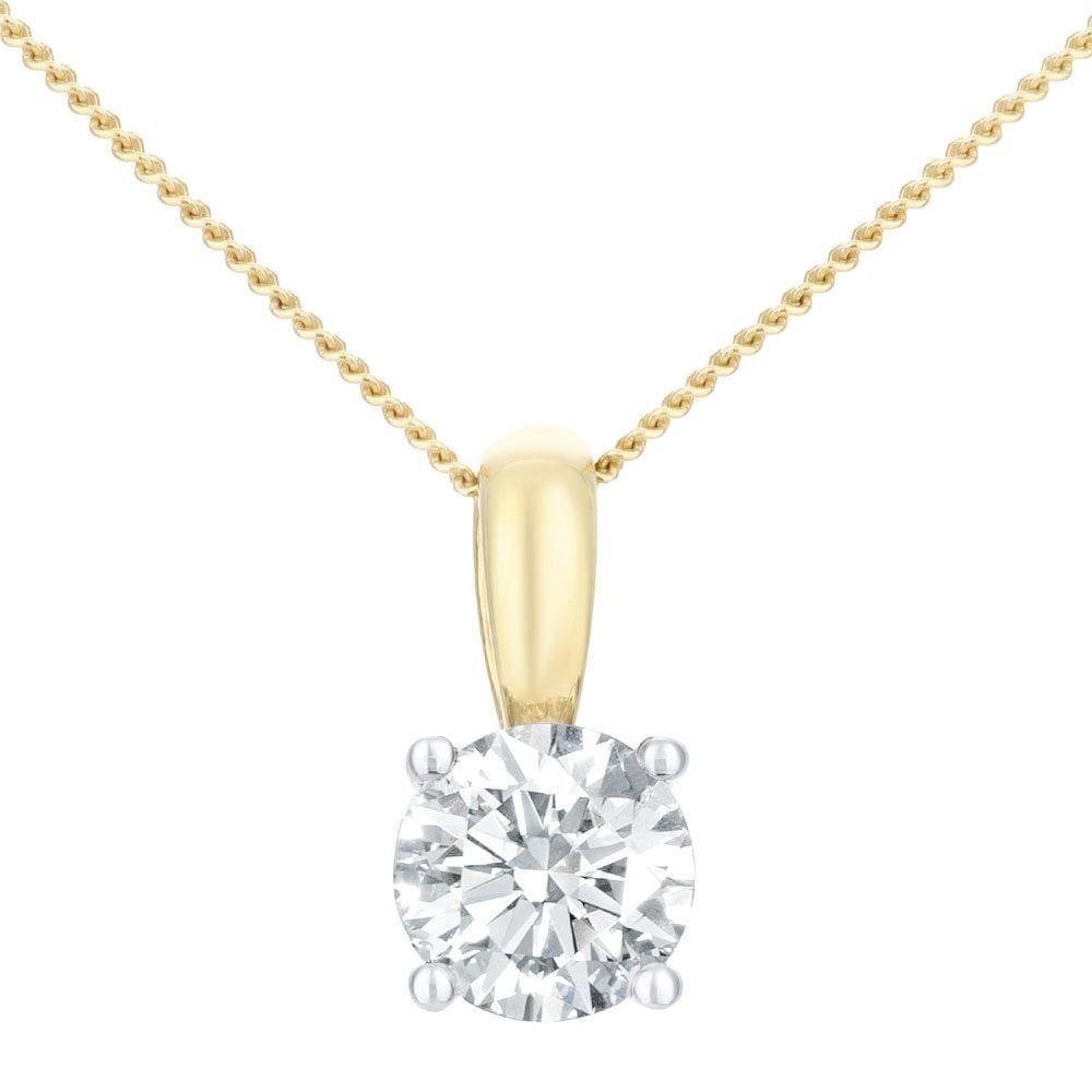 18ct Yellow Gold 1 Carat Natural Diamond Round Solitaire Pendant
