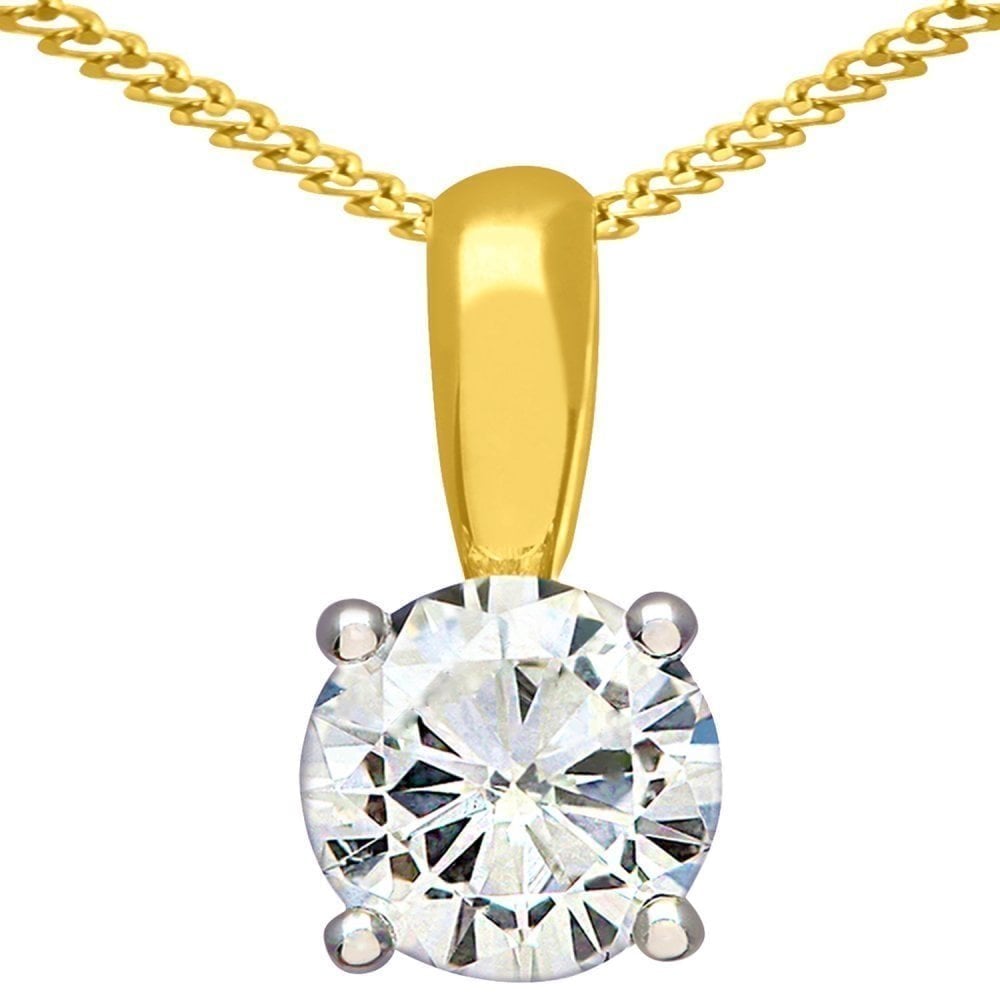 18ct Yellow Gold 1 Carat Natural Diamond Round Solitaire Pendant