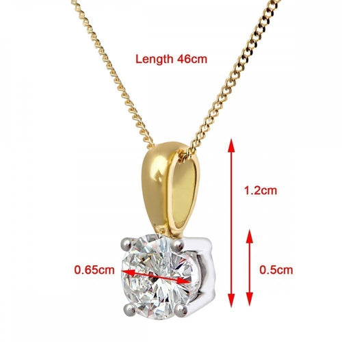 18ct Yellow Gold 1 Carat Natural Diamond Round Solitaire Pendant