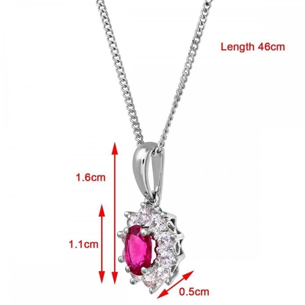 18ct White Gold 0.35ct Diamond Ruby Pendant Necklace, Cluster Design