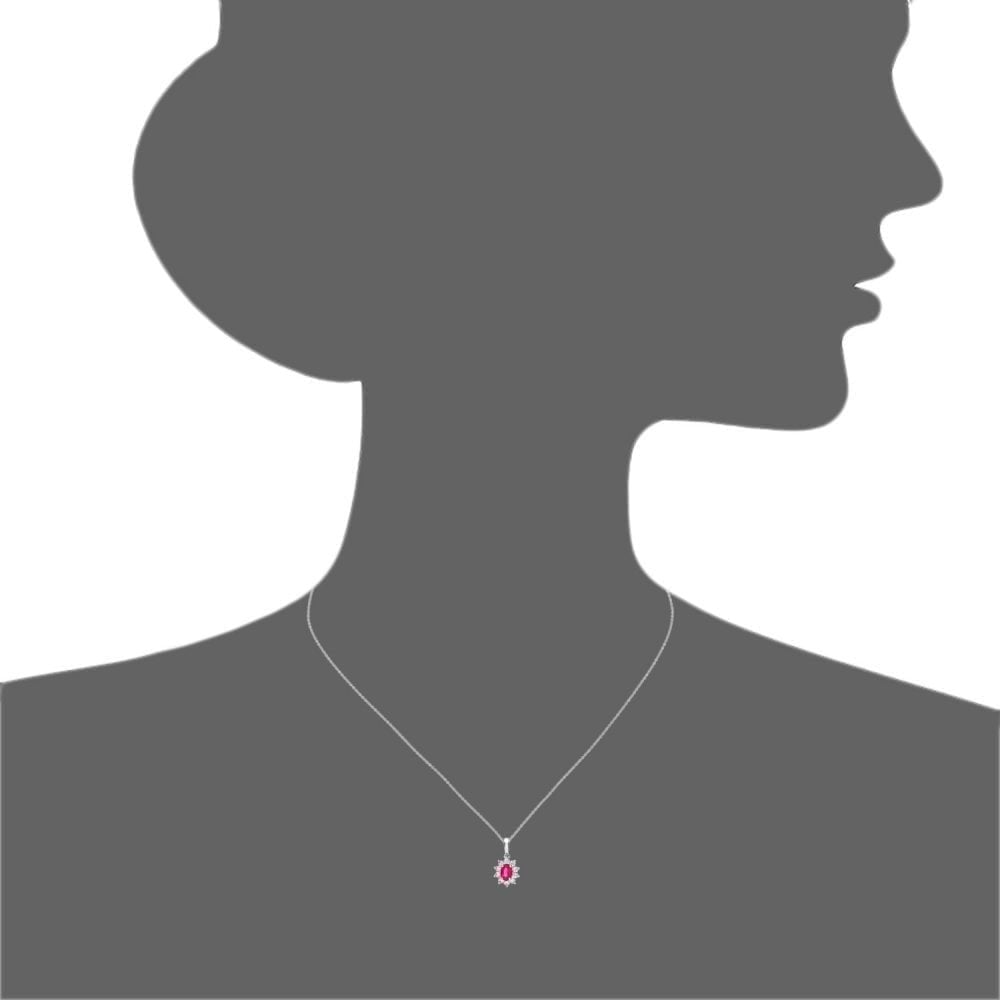 18ct White Gold 0.35ct Diamond Ruby Pendant Necklace, Cluster Design