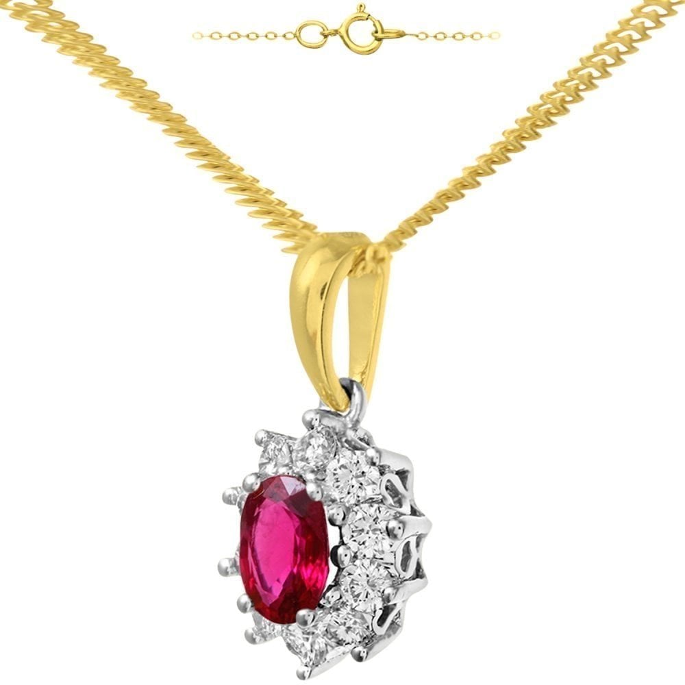18ct Yellow Gold 0.35ct Diamond Ruby Pendant Necklace