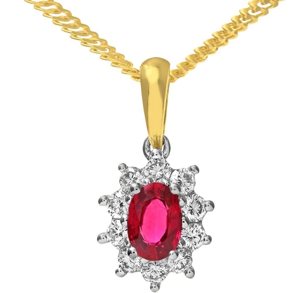 18ct Yellow Gold 0.35ct Diamond Ruby Pendant Necklace