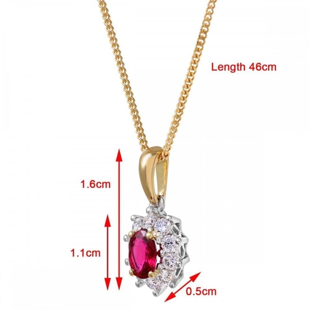 18ct Yellow Gold 0.35ct Diamond Ruby Pendant Necklace