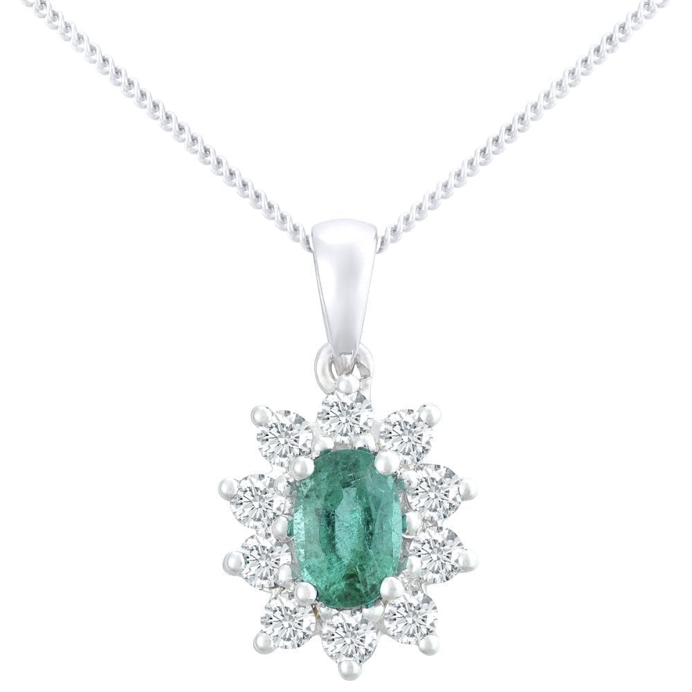 Emerald Cluster Necklace 18ct White Gold | Prime Jewellery