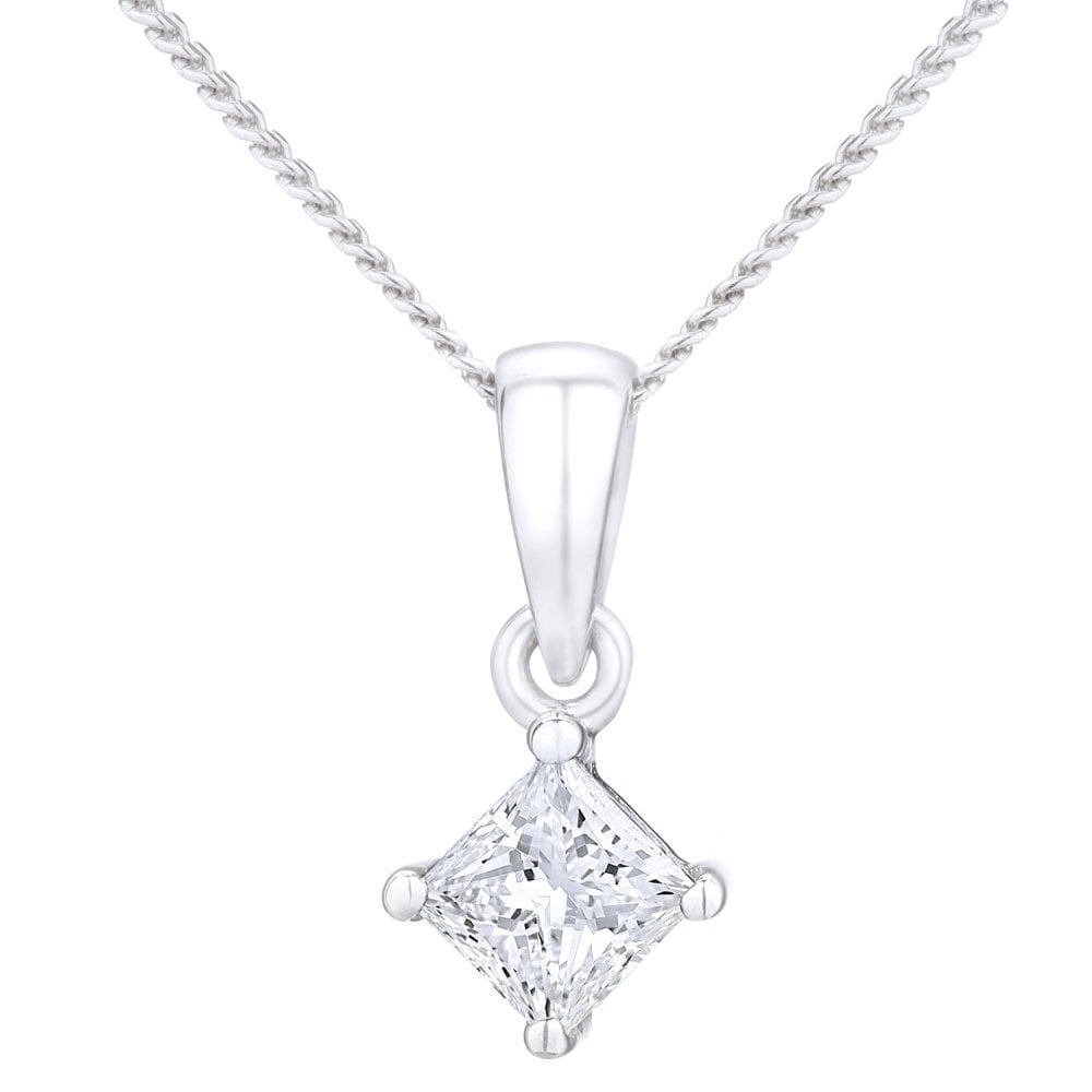 Platinum 0.25ct Natural Diamond Princess Cut Necklace