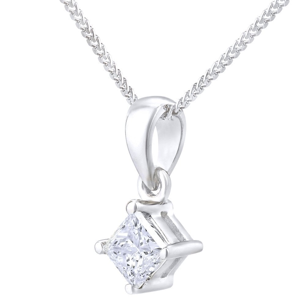 Platinum 0.25ct Natural Diamond Princess Cut Necklace