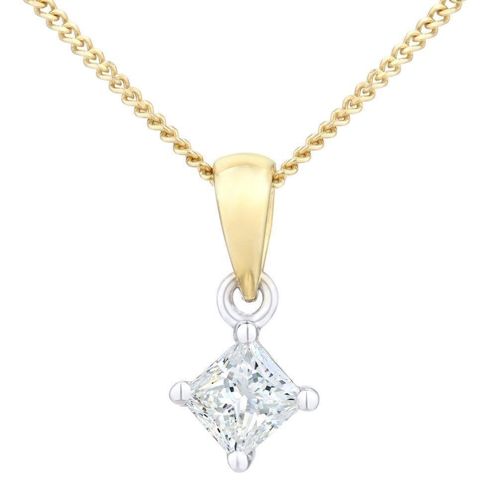 18ct Yellow Gold 0.25 Carat Natural Diamond Solitaire Princess Cut Pendant