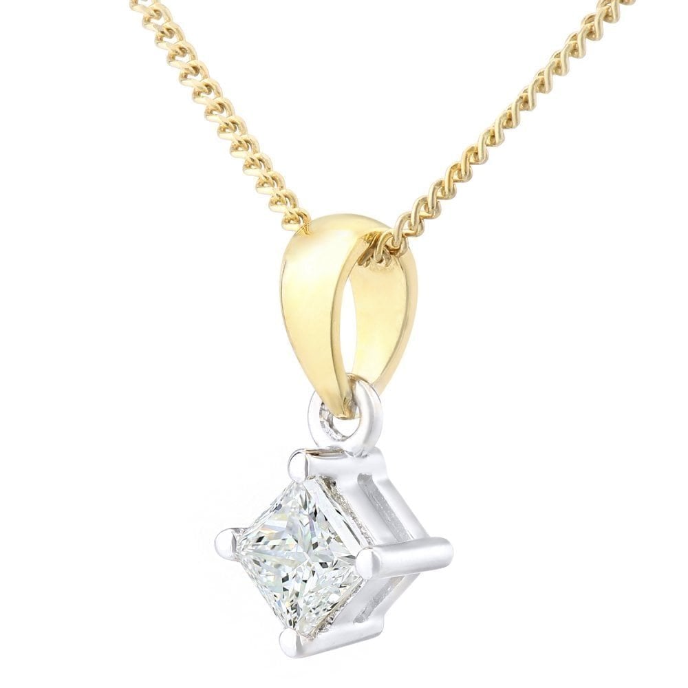 18ct Yellow Gold 0.25 Carat Natural Diamond Solitaire Princess Cut Pendant