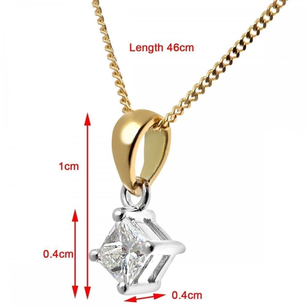18ct Yellow Gold 0.25 Carat Natural Diamond Solitaire Princess Cut Pendant