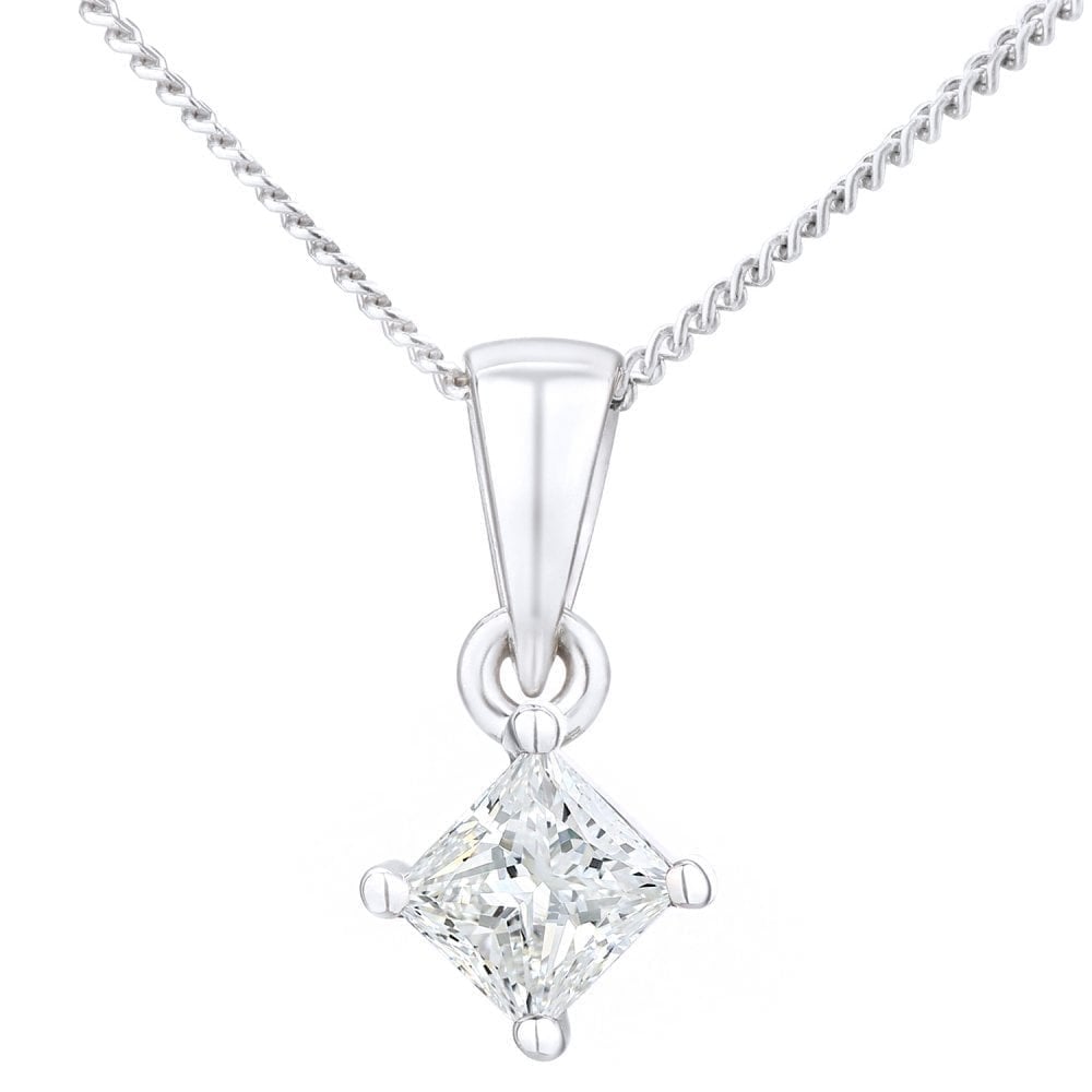 Platinum 0.33 Carat Natural Diamond Princess Cut Solitaire Necklace with Platinum Chain