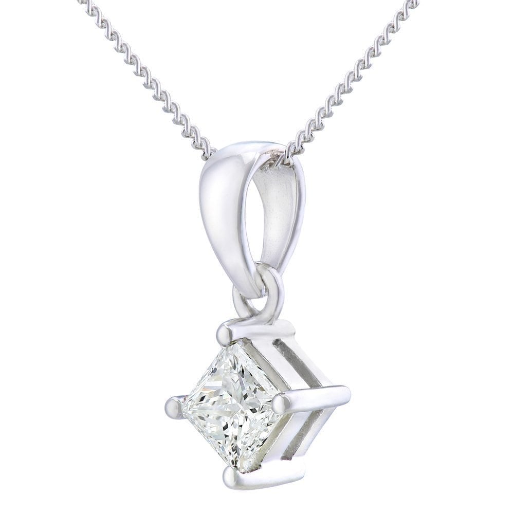 Platinum 0.50 Carat Natural Diamond Solitaire Princess Pendant