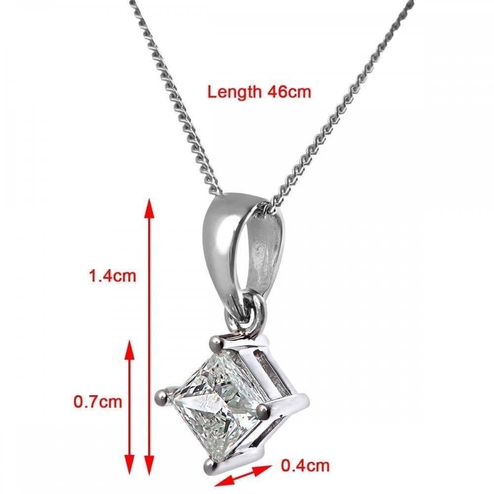 Platinum 0.50 Carat Natural Diamond Solitaire Princess Pendant
