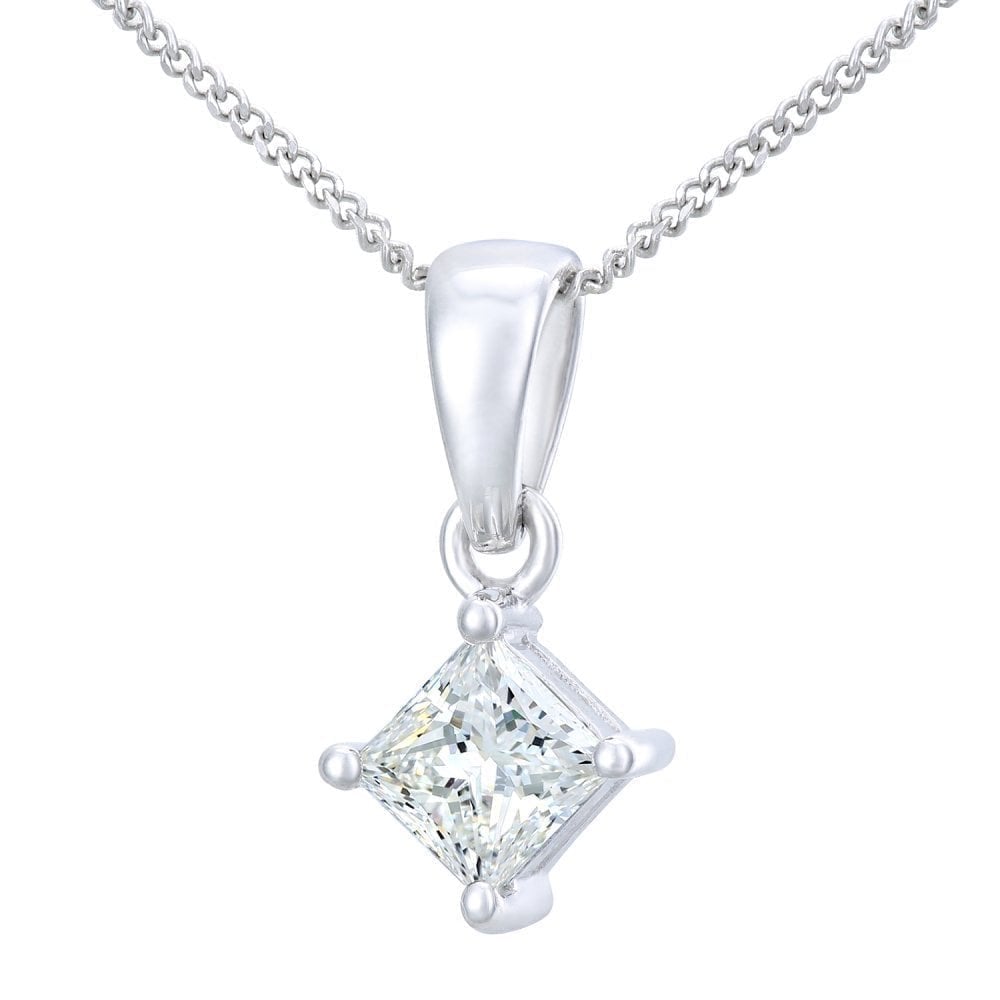 18ct White Gold 0.50 Carat Natural Diamond Solitaire Princess Pendant