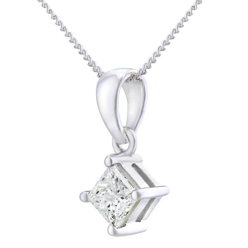 18ct White Gold 0.50 Carat Natural Diamond Solitaire Princess Pendant